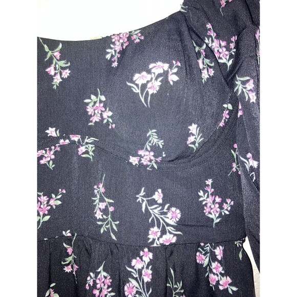 Inspired Heart Mini Dress Womens Size L Black Pink Floral - Picture 9 of 16